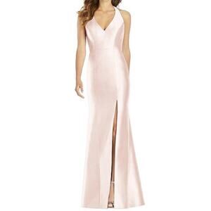 Alfred Sung blush Pink Satin Twill Halter Neck Long Dress Size 2R NWT